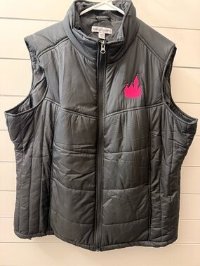 Port Authority Black Puffer Vest with Pink Castle Embroidery